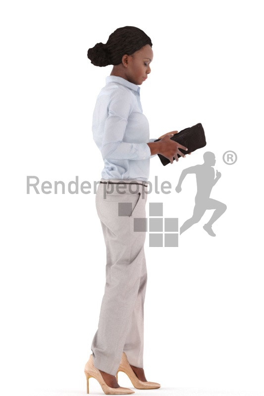 3d people business, black 3d woman standing and paying