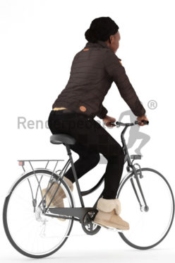 3d people outdoor, black 3d woman riding her bike