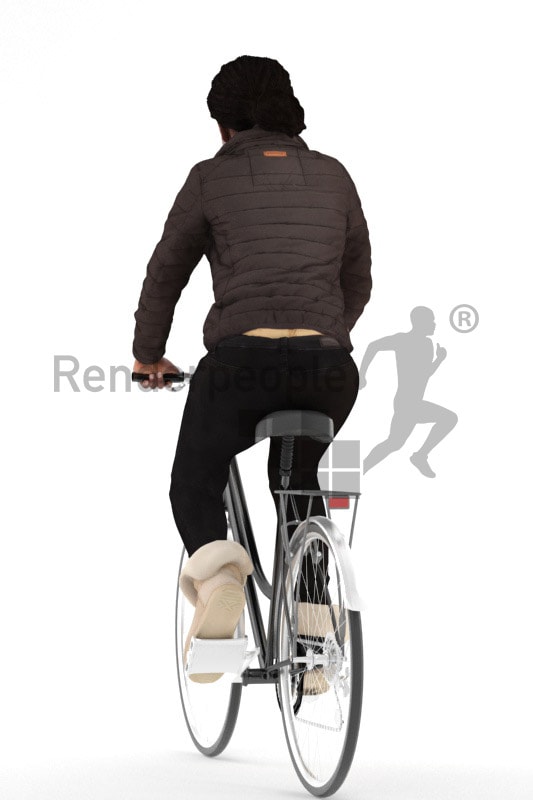 3d people outdoor, black 3d woman riding her bike