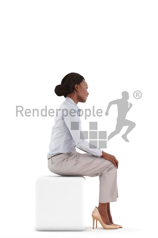 3d people business, black 3d woman sitting