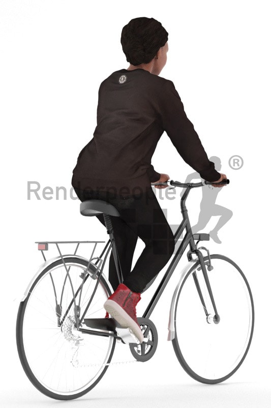 3d people casual, black 3d woman riding her bike