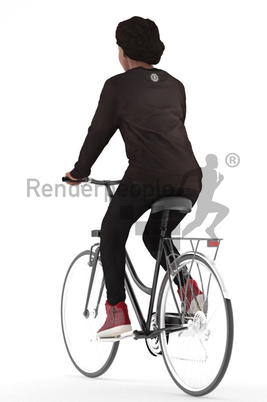 3d people casual, black 3d woman riding her bike