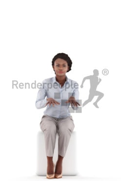 3d people business, black 3d woman sitting and typing