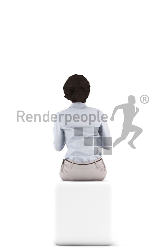 3d people business, black 3d woman sitting and typing