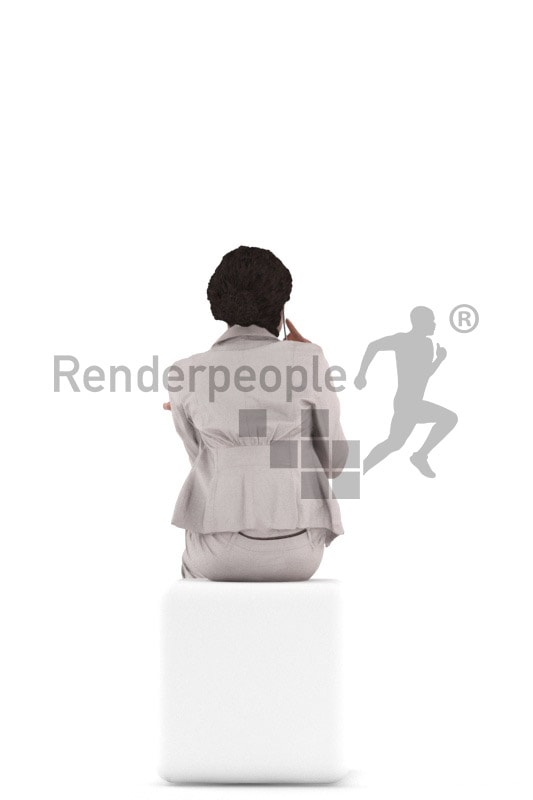 3d people business, black 3d woman sitting and calling