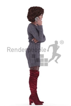 3d people casual, black 3d woman standing and calling