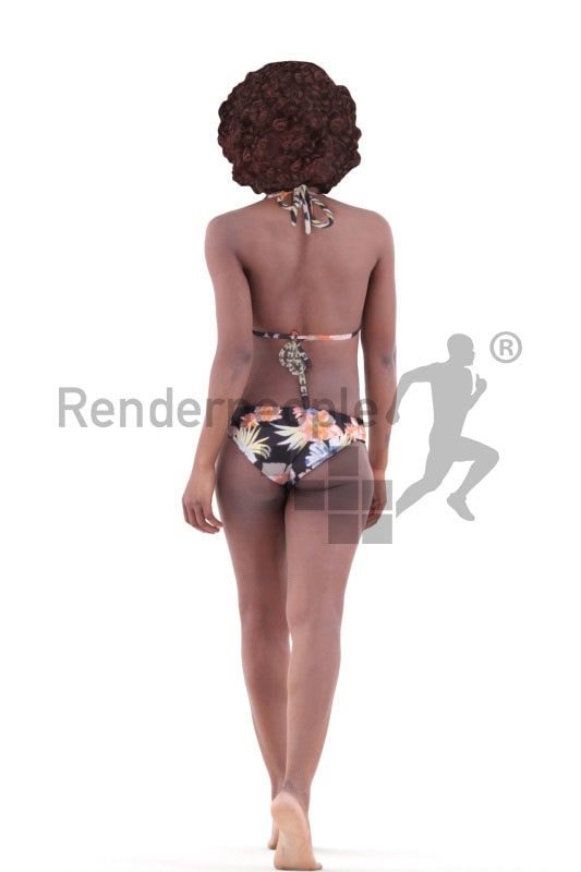 3d people swimwear, black 3d woman walking