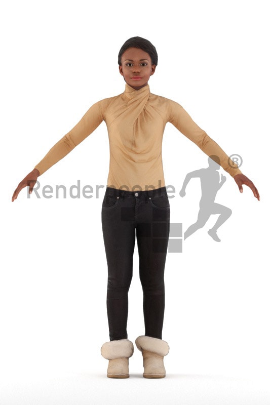 3d people event, rigged black woman in A Pose