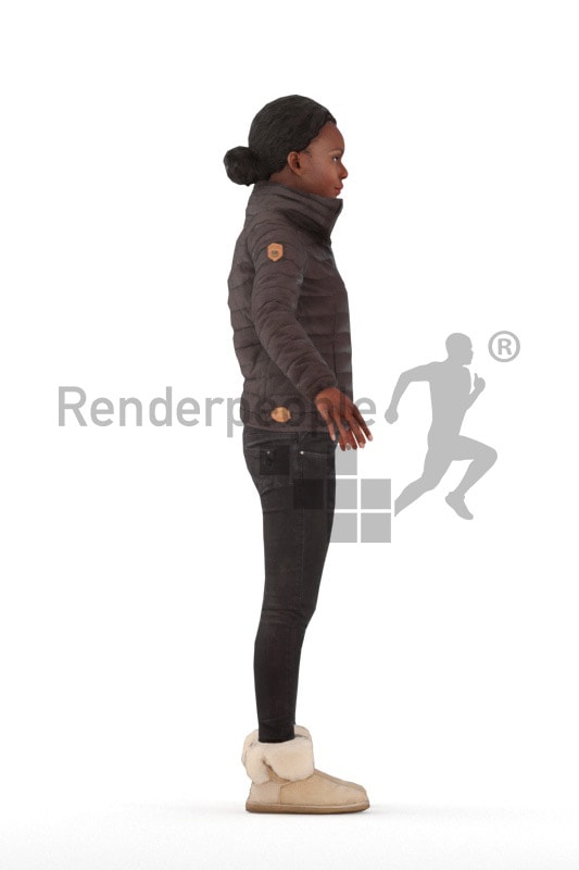 3d people outdoor, rigged black woman in A Pose