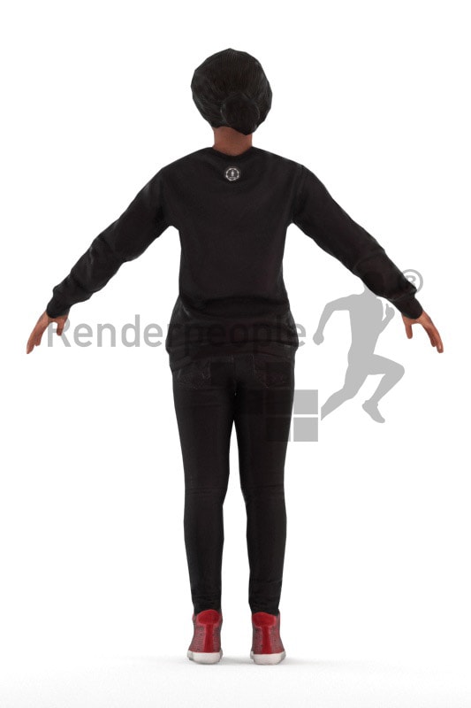 3d people casual, rigged black woman in A Pose