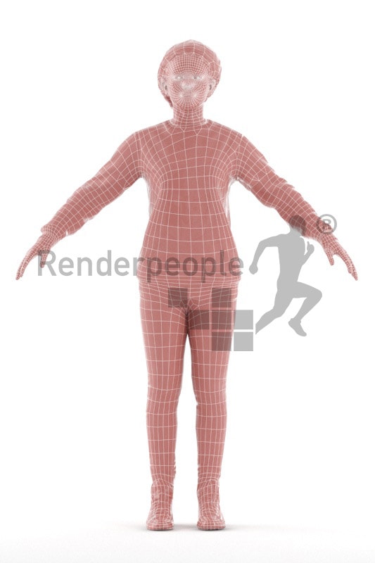 3d people casual, rigged black woman in A Pose