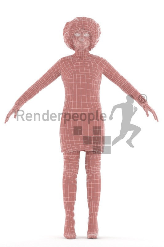 3d people casual, black rigged 3d woman in A Pose
