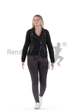 Animated 3D People model for realtime, VR and AR – european curvy woman in casual look, walking