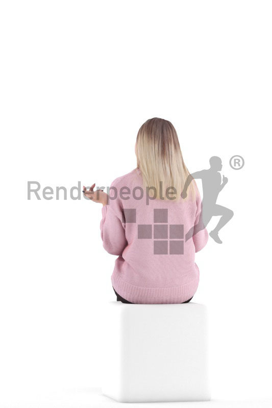 3d people casual, 3d white woman, sitting and interacting