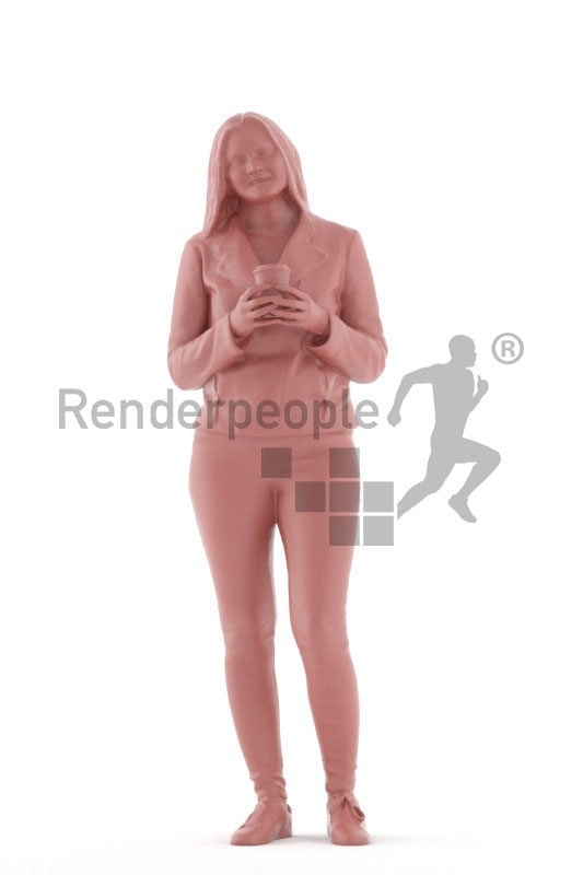 3d people casual, 3d white woman, with a coffe to go cup