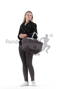3d people casual, 3d white woman, with a basket