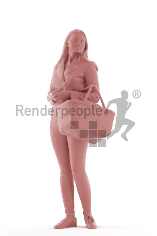 3d people casual, 3d white woman, with a basket