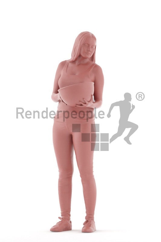 3d people casual, 3d white woman, with a bowl
