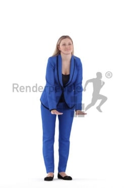 3D People model for 3ds Max and Cinema 4D – european woman in business suit, leaning on something