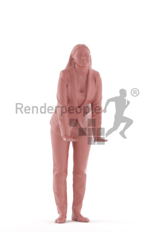 3D People model for 3ds Max and Cinema 4D – european woman in business suit, leaning on something