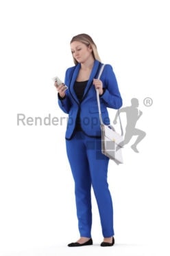 3d people business,3d white woman, walking and typing