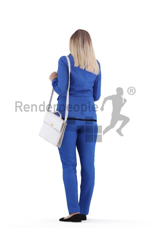 3d people business,3d white woman, walking and typing