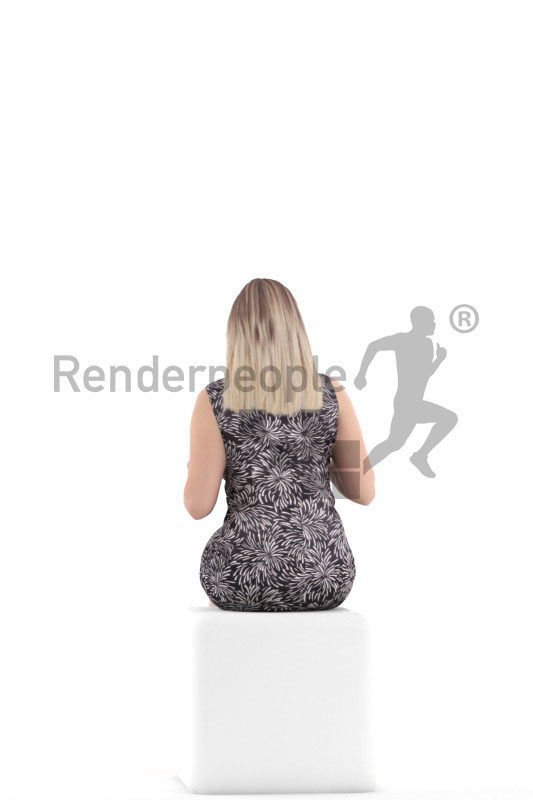 3d people casual, 3d white woman sitting and eating