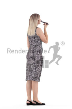Posed 3D People model for renderings – white woman with event dress, doing make up