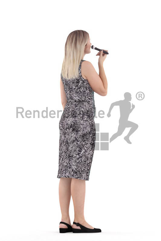 Posed 3D People model for renderings – white woman with event dress, doing make up