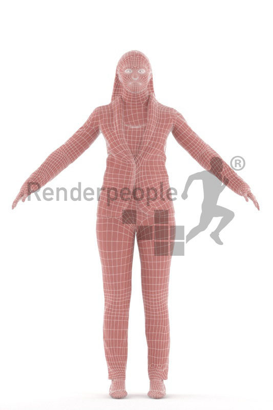 Rigged 3D People model for Maya and 3ds Max – european woman in business look