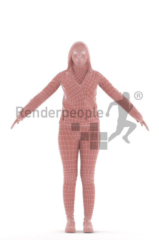 3d people outdoor, white 3d woman rigged