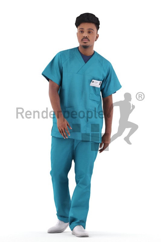 Scanned 3D People model for visualization – indian man in scrubs clothes, walking