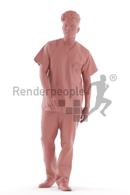 Scanned 3D People model for visualization – indian man in scrubs clothes, walking