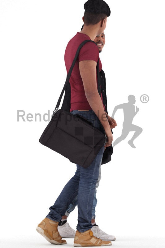 Posed 3D People model for visualization – indian men in casual campus look, talking and walking together
