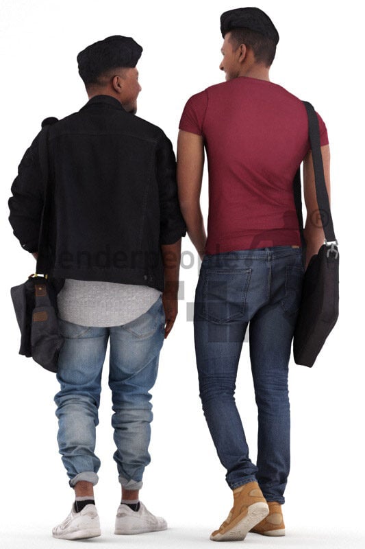 Posed 3D People model for visualization – indian men in casual campus look, talking and walking together