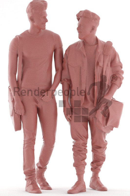 Posed 3D People model for visualization – indian men in casual campus look, talking and walking together