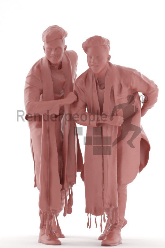 Scanned human 3D model by Renderpeople – double model, indian men in traditional dress, saluting