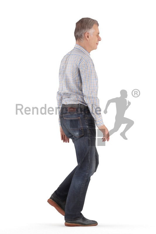 Animated 3D People model for visualization – elderly white man in a smart casual look, walking