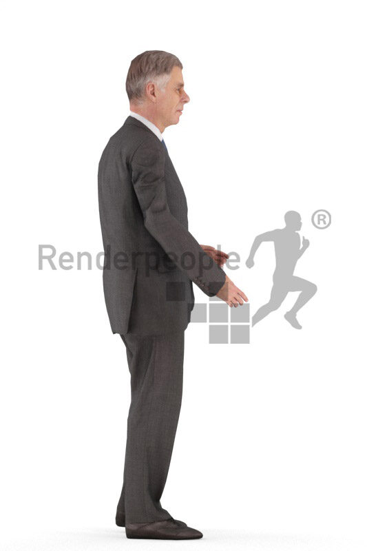 Animated 3D People model for Unreal Engine and Unity – elderly white man in business/event suit, standing and talking