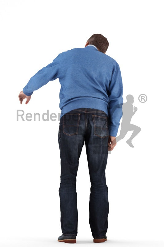 3d people casual, best ager man standing and pointing at something