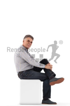 3d people business, best ager man sitting and waiting