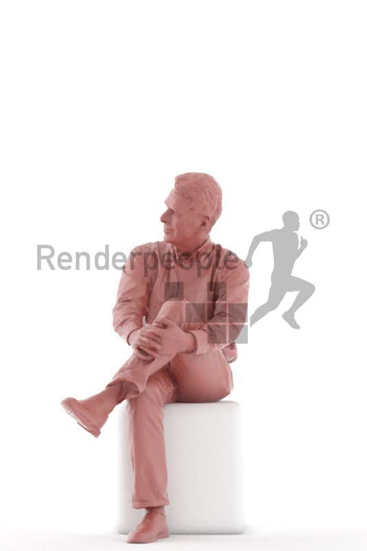 3d people business, best ager man sitting and waiting