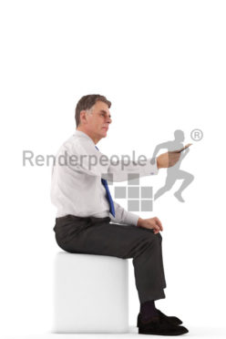 3d people business, best ager man sitting and paying with credit card