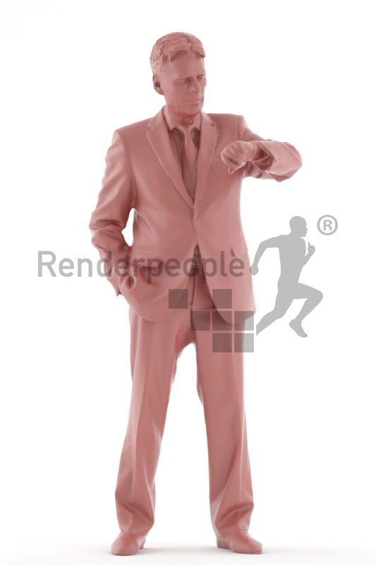 3d people business, best ager man standing and looking at his watch