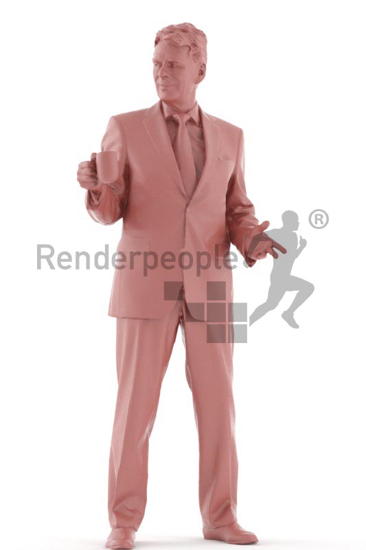 3d people business, best ager man standing and drinking coffee