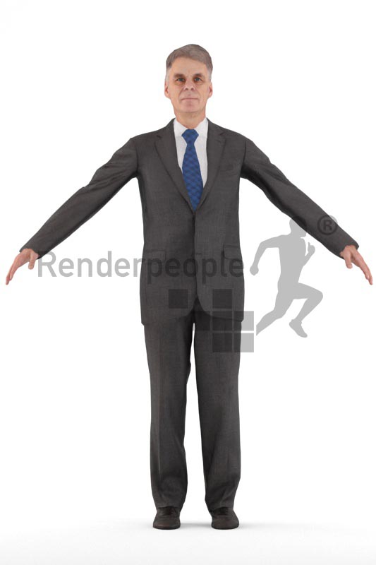3d people business, rigged best ager man in A Pose
