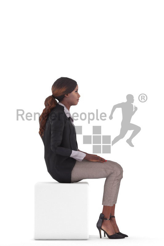 Animated 3D People model for Unreal Engine and Unity – black woman in office look, sitting