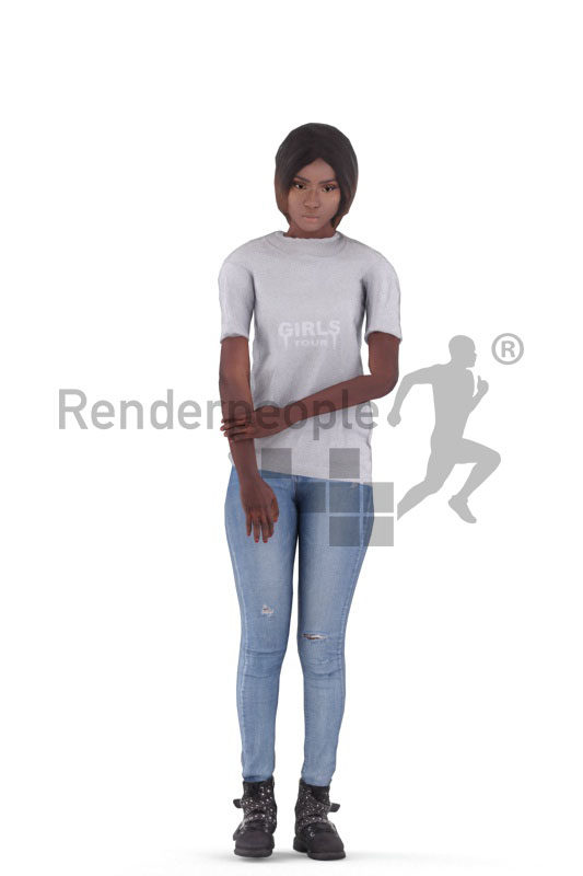 3D People model for animations – black woman in casual clothes, standing