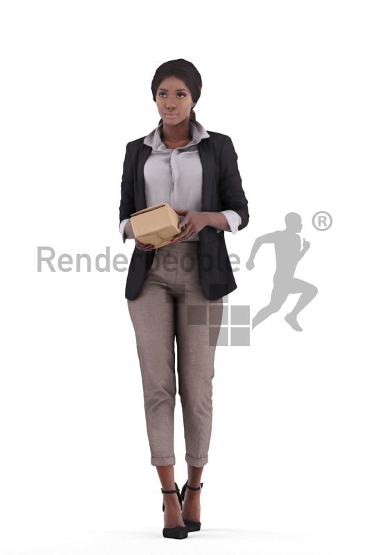 3d people business,3d black woman walking and holding a box