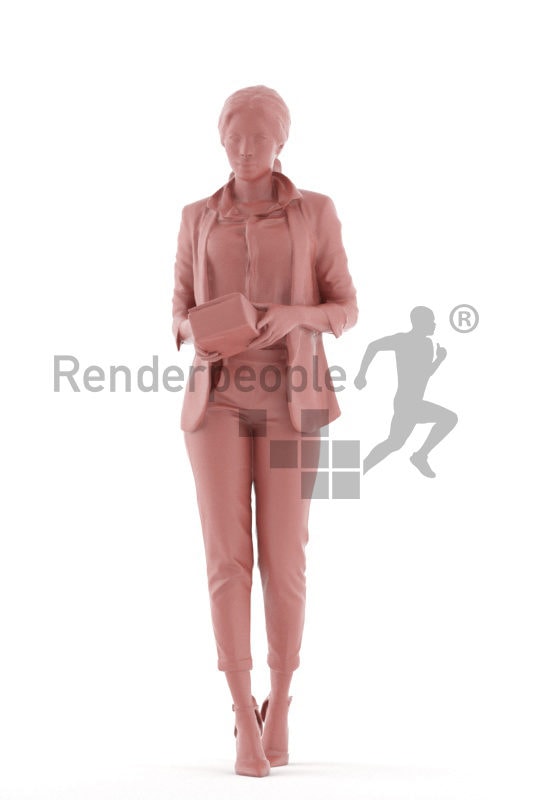 3d people business,3d black woman standing and holding a box